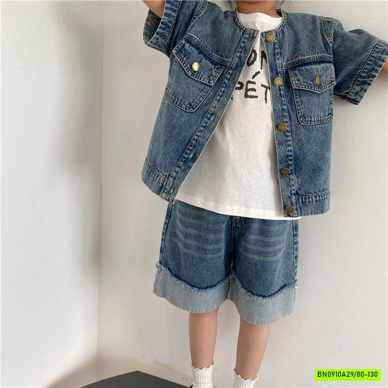 KHOÁC DENIM NGẮN TAY TÚI NGỰC