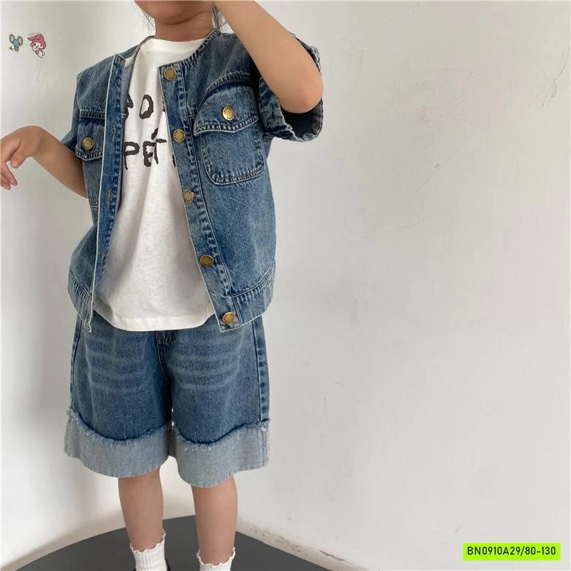 KHOÁC DENIM NGẮN TAY TÚI NGỰC