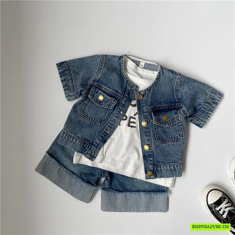 KHOÁC DENIM NGẮN TAY TÚI NGỰC