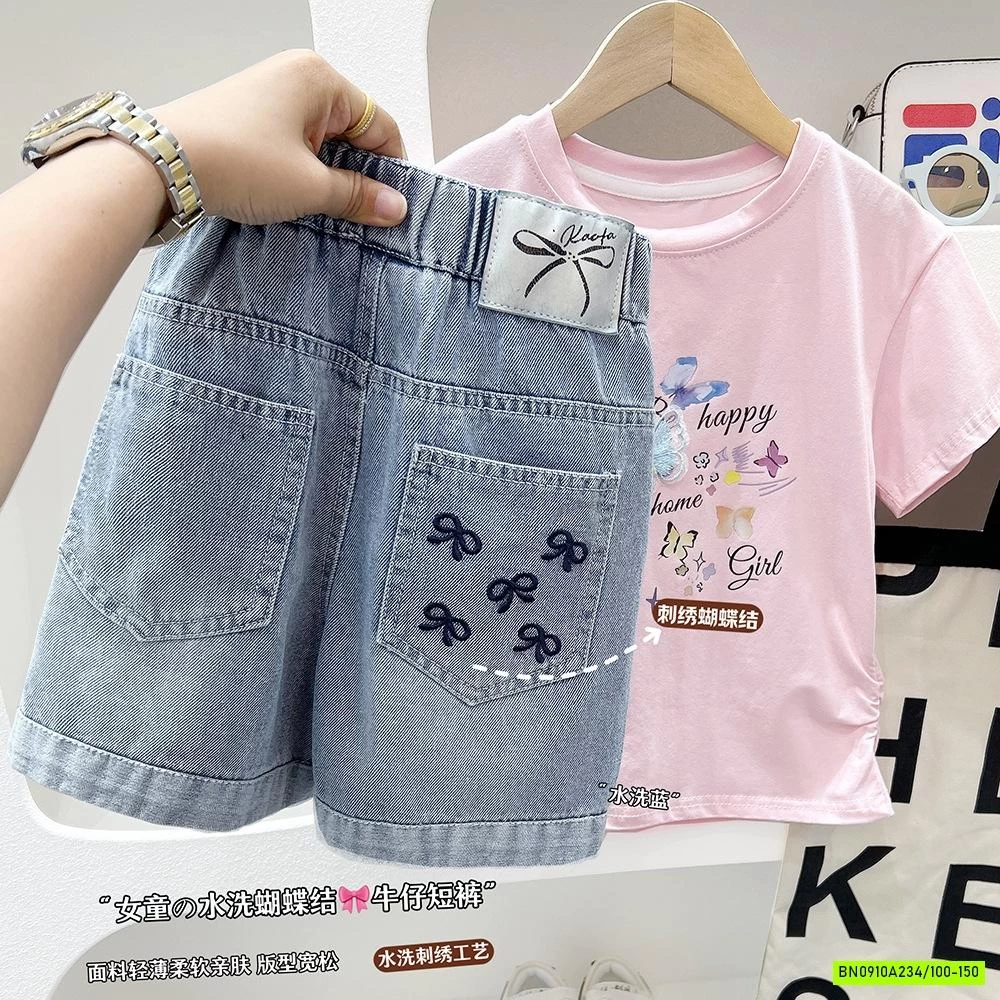 SHORT JEANS THÊU NƠ TÚI KAKADY