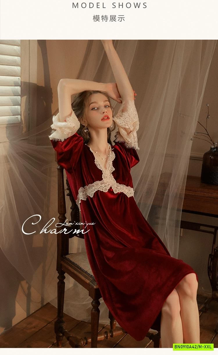 ĐẦM NGỦ NHUNG PHỐI REN SANG CHẢNH