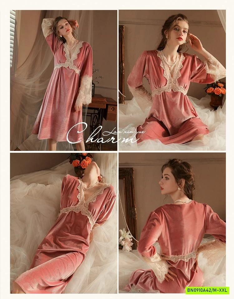 ĐẦM NGỦ NHUNG PHỐI REN SANG CHẢNH