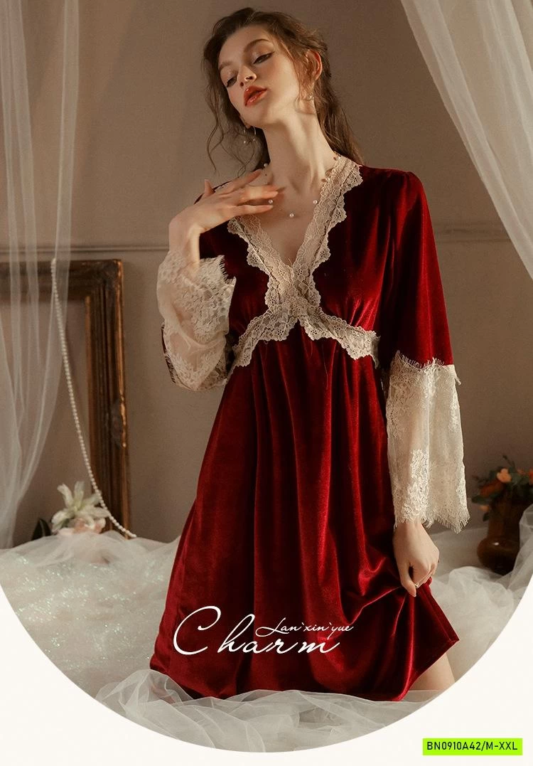 ĐẦM NGỦ NHUNG PHỐI REN SANG CHẢNH