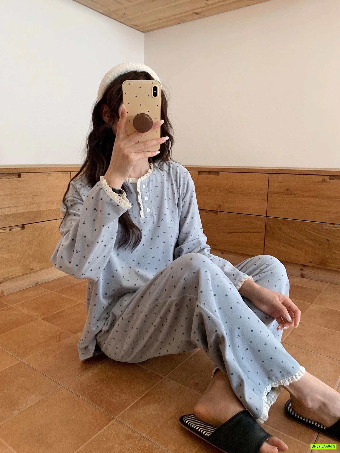 BỘ COTTON MẶC NHÀ CHẤM BI VIỀN REN