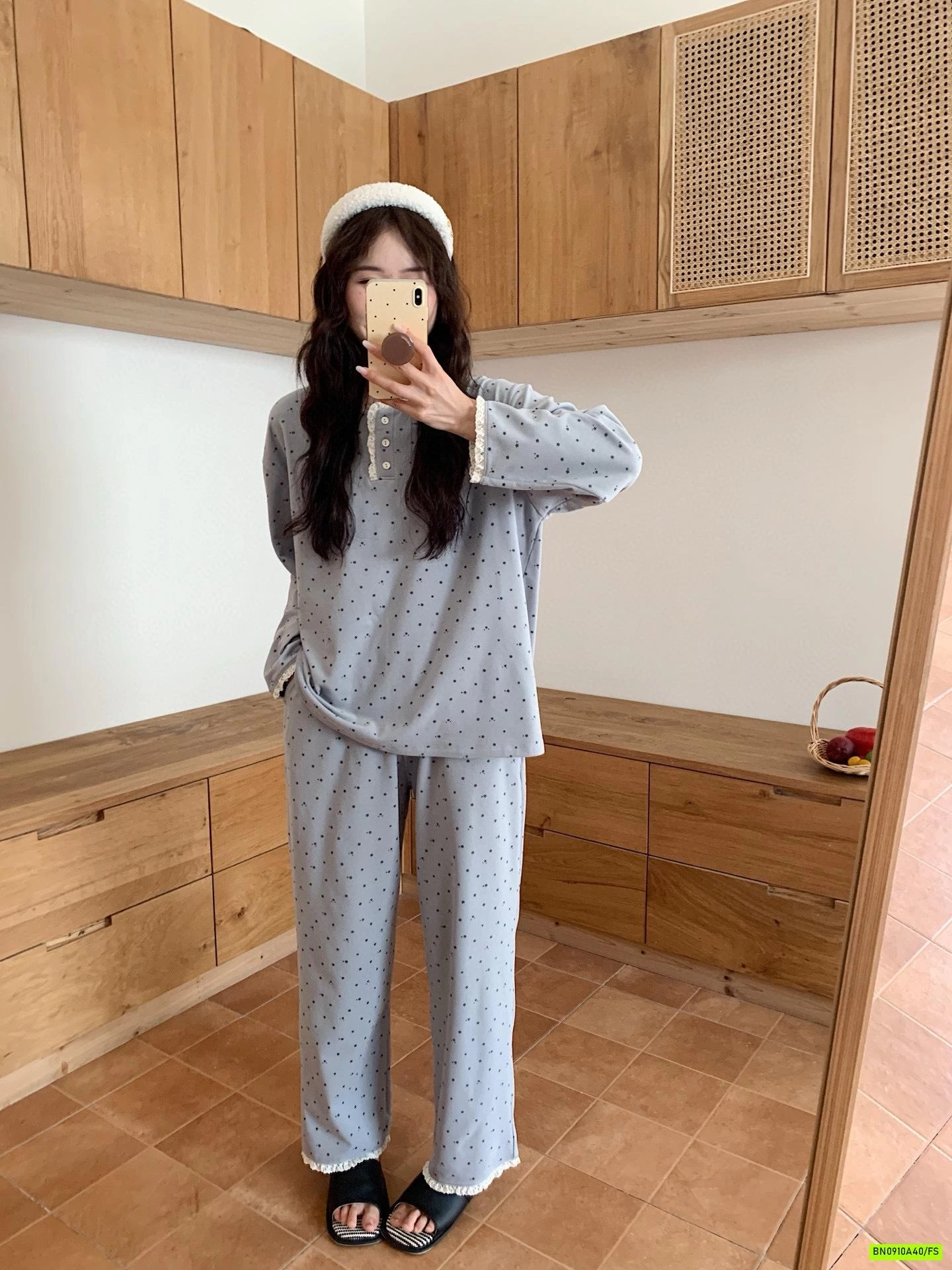 BỘ COTTON MẶC NHÀ CHẤM BI VIỀN REN