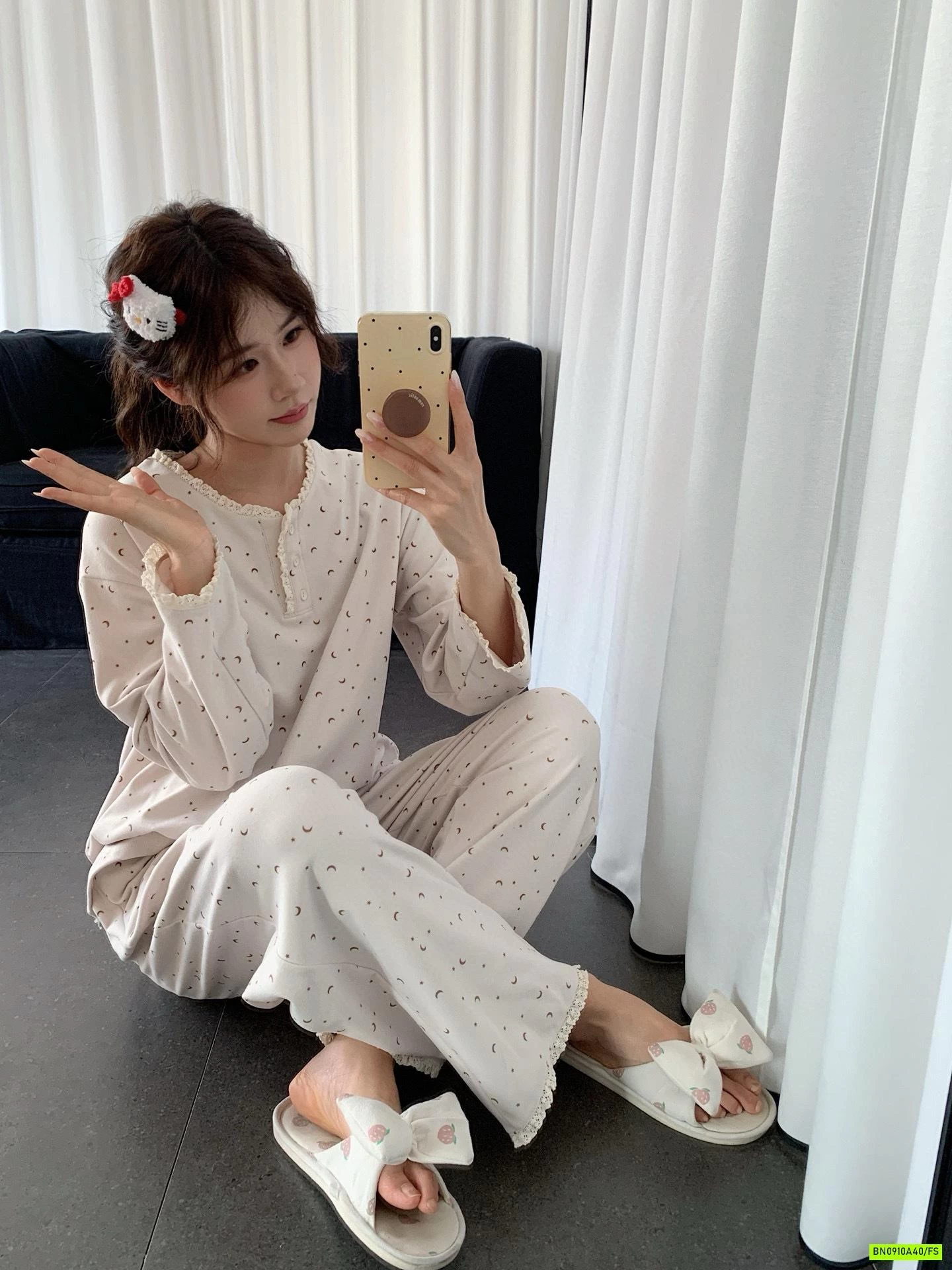 BỘ COTTON MẶC NHÀ CHẤM BI VIỀN REN