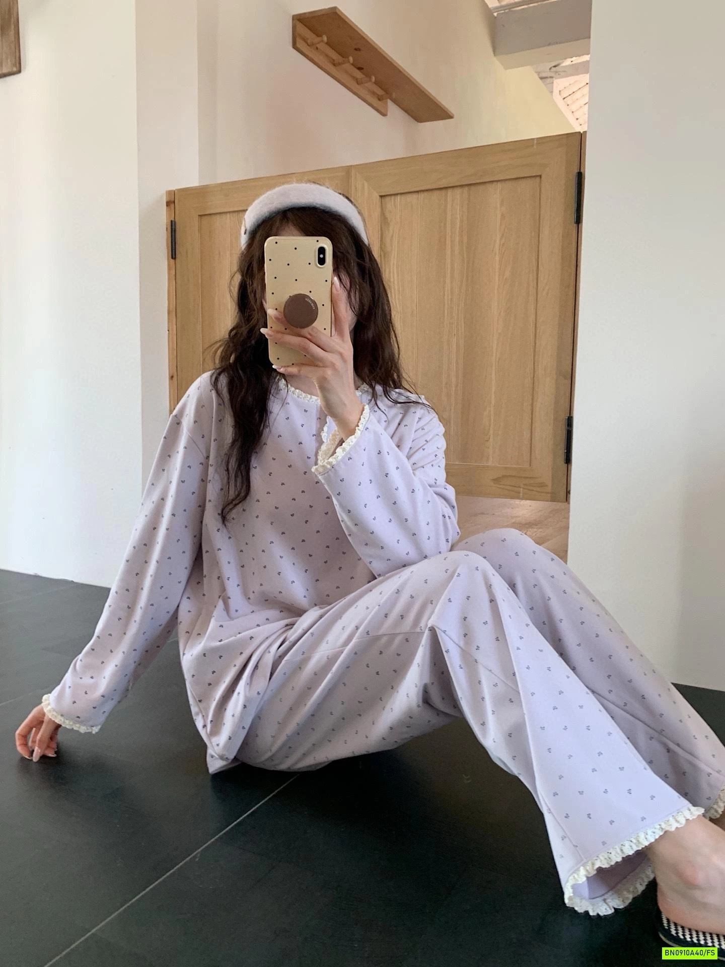 BỘ COTTON MẶC NHÀ CHẤM BI VIỀN REN