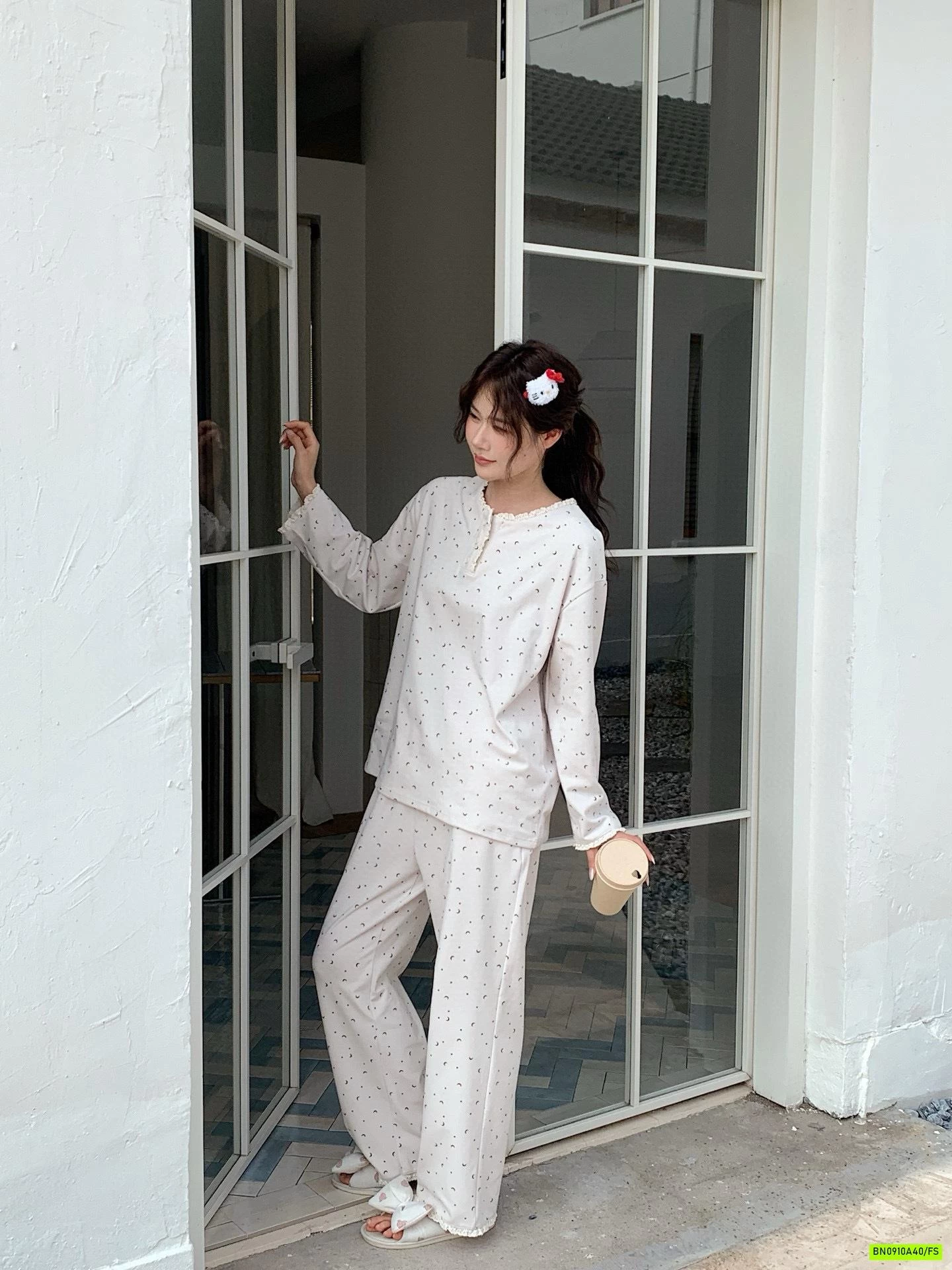 BỘ COTTON MẶC NHÀ CHẤM BI VIỀN REN