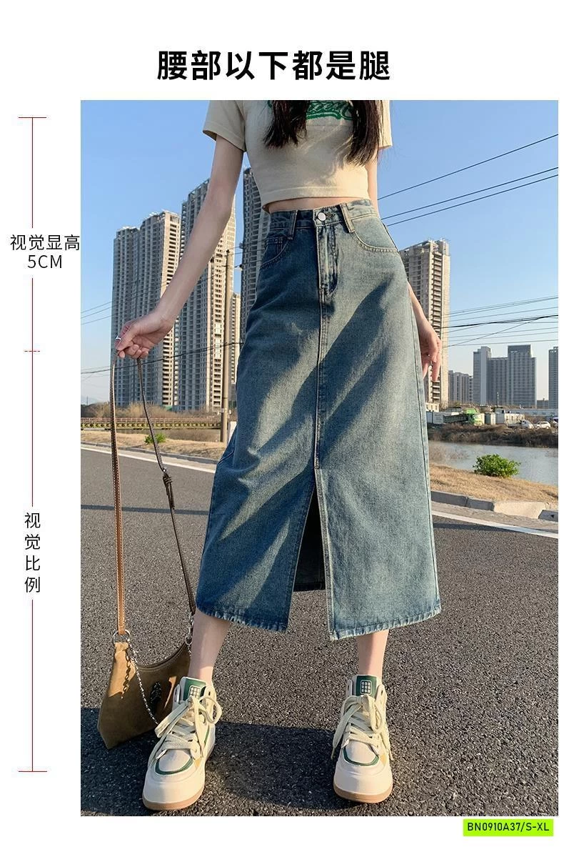 CHÂN VÁY JEANS DÁNG DÀI XẺ TRƯỚC