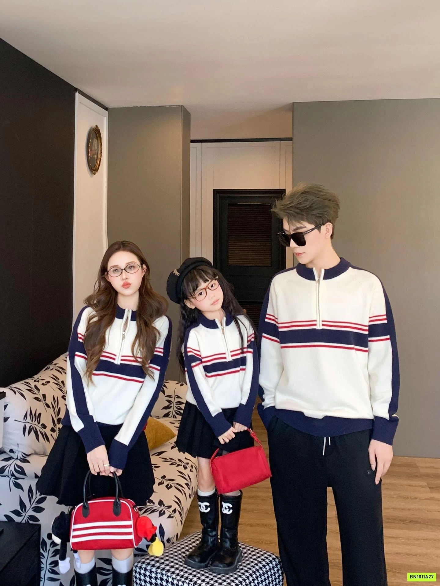 ÁO LEN KHÓA CỔ PHỐI XANH ĐỎ GIA ĐÌNH