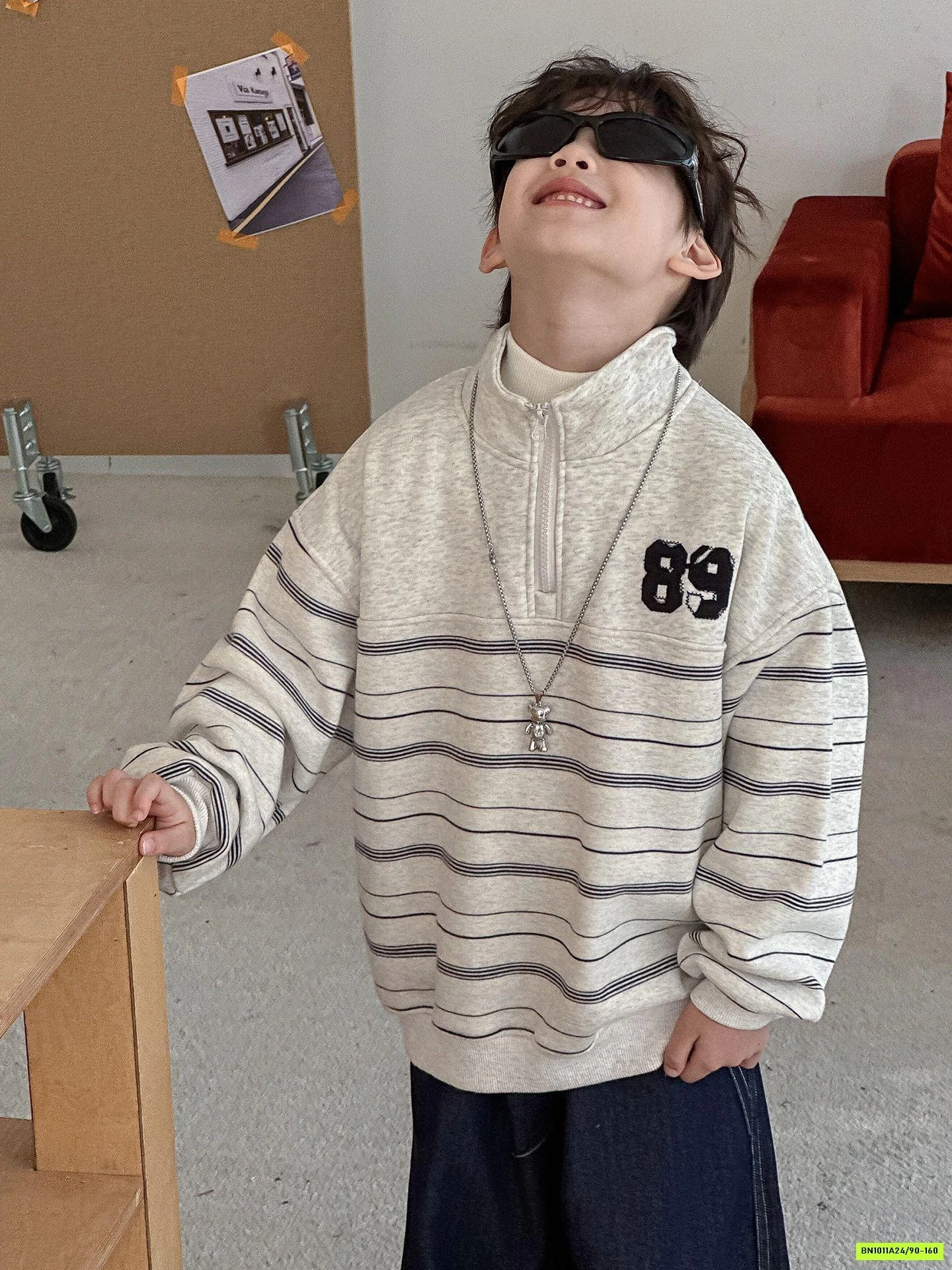 ÁO NỈ KẺ SỐ 89 LÓT NỈ MIX JEANS SUÔNG