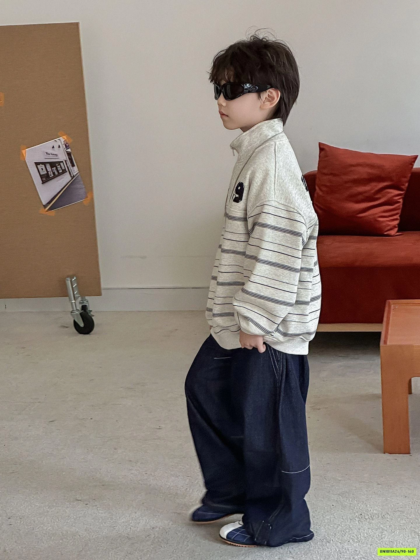 ÁO NỈ KẺ SỐ 89 LÓT NỈ MIX JEANS SUÔNG