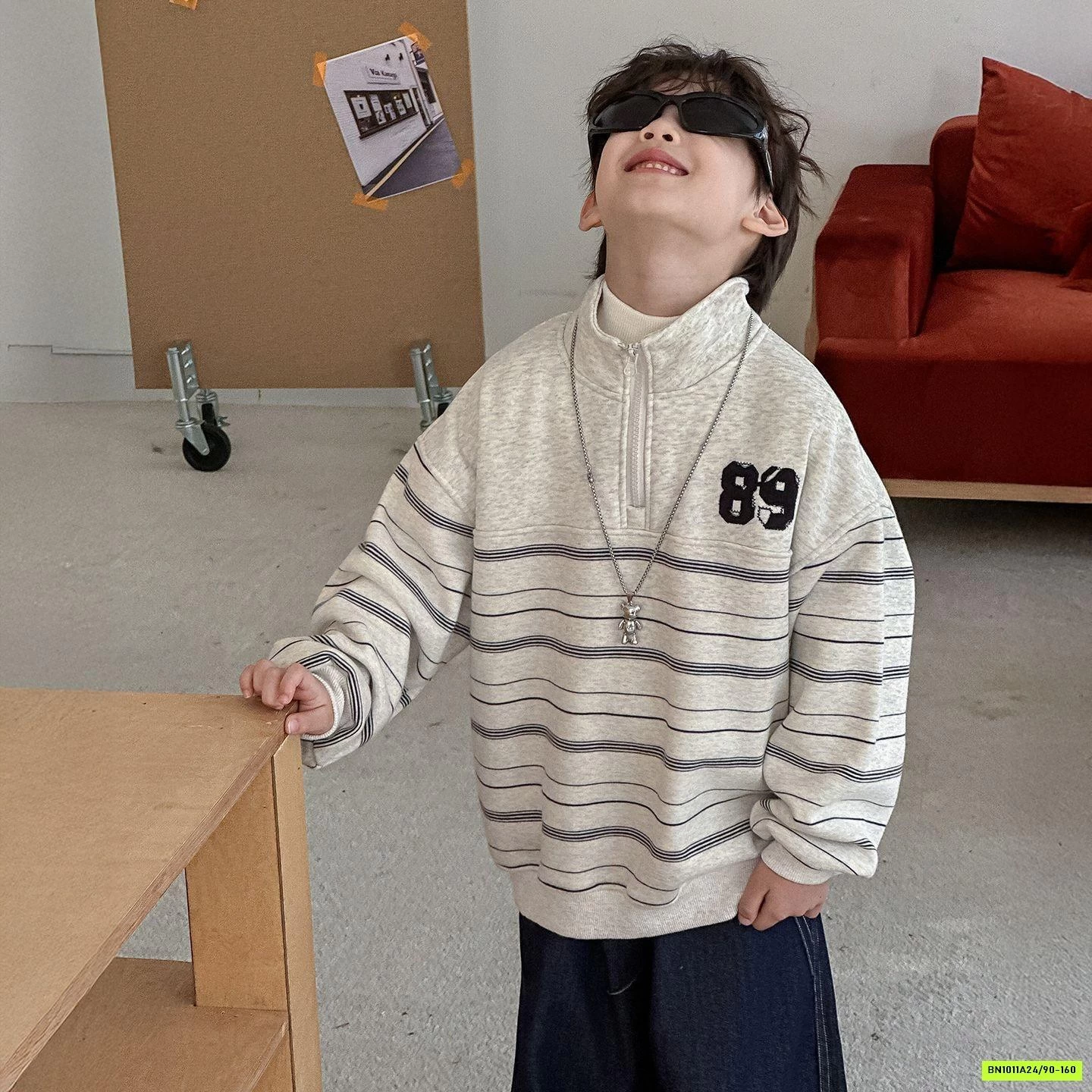 ÁO NỈ KẺ SỐ 89 LÓT NỈ MIX JEANS SUÔNG