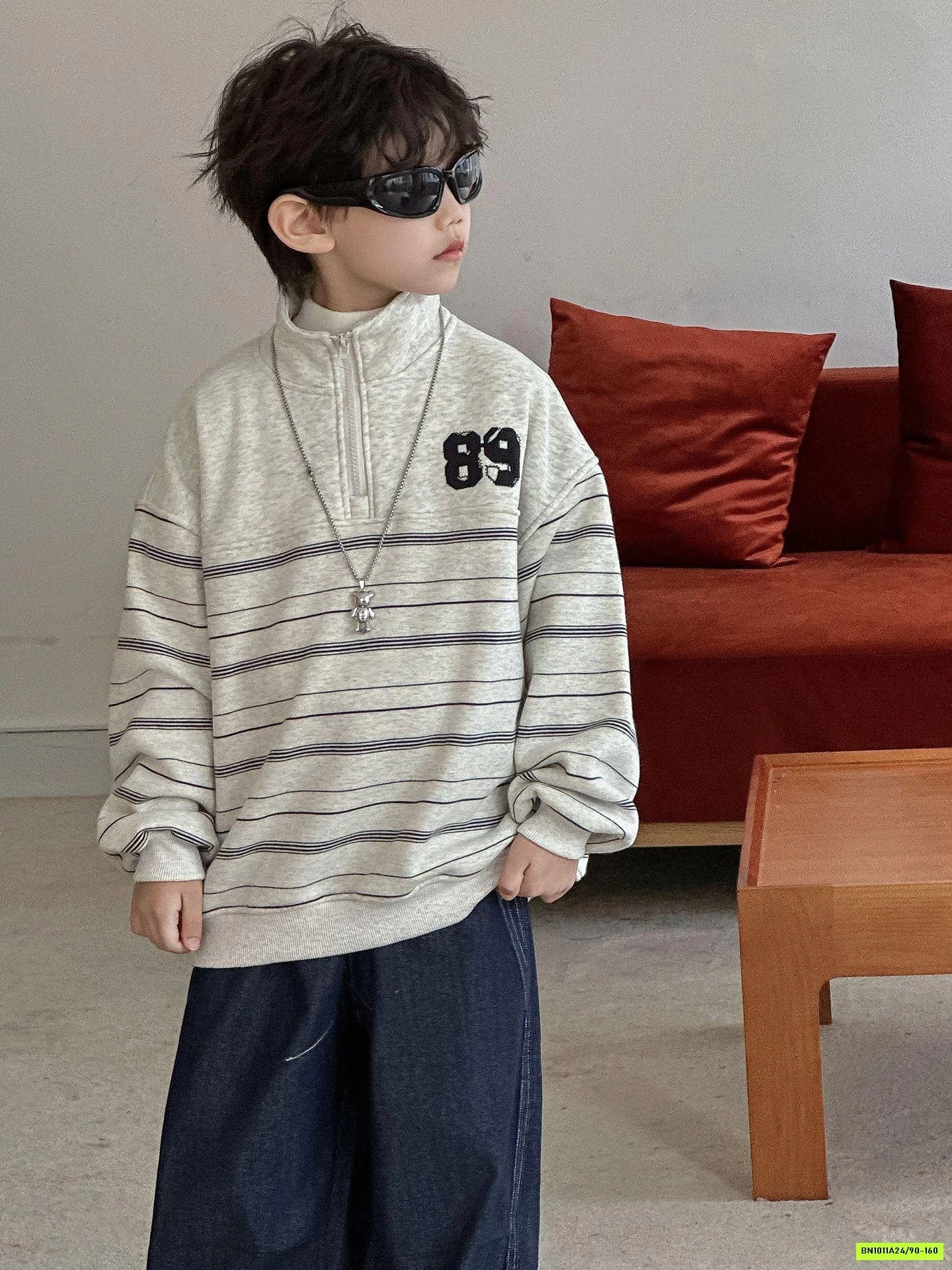 ÁO NỈ KẺ SỐ 89 LÓT NỈ MIX JEANS SUÔNG