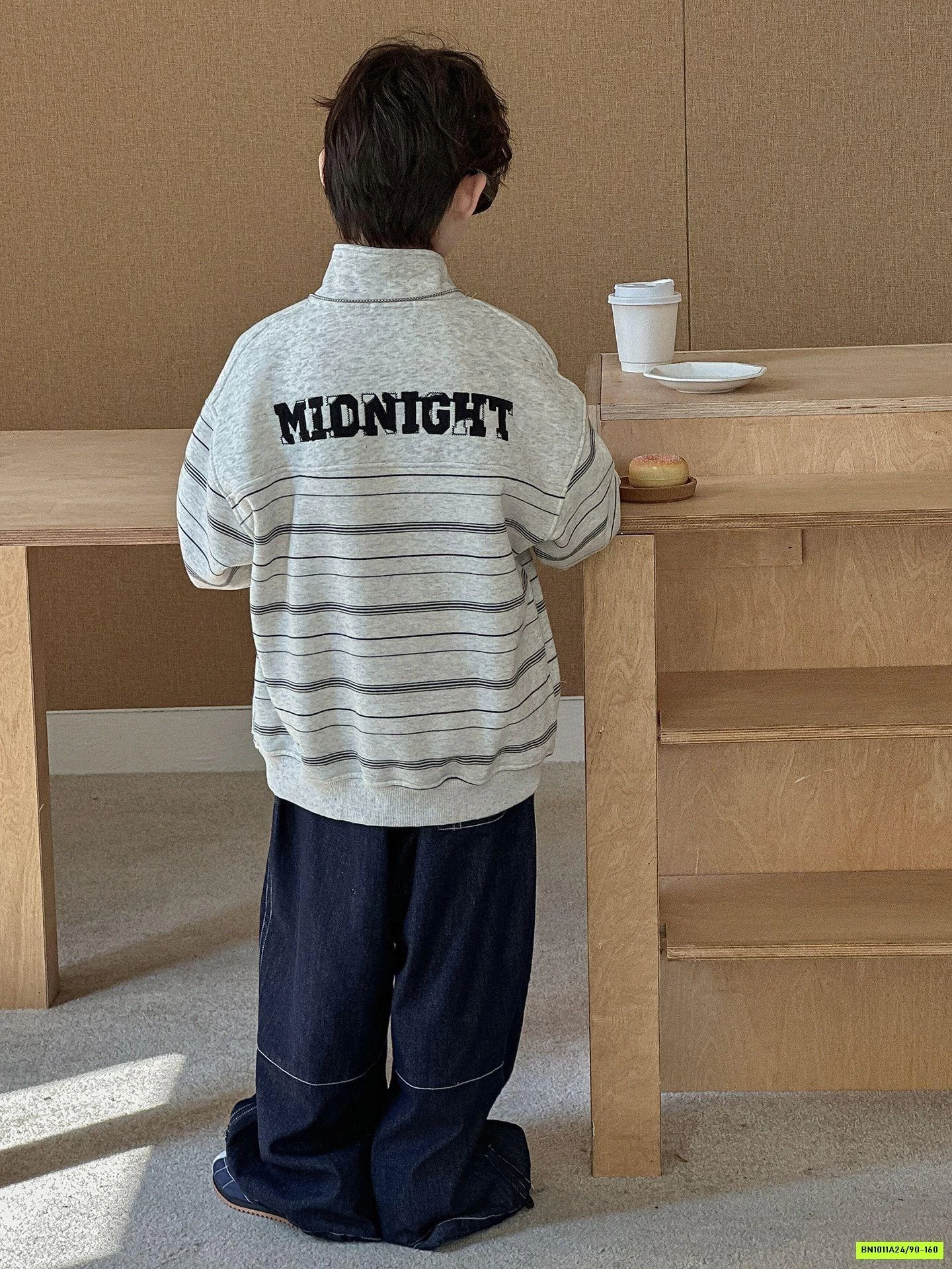 ÁO NỈ KẺ SỐ 89 LÓT NỈ MIX JEANS SUÔNG