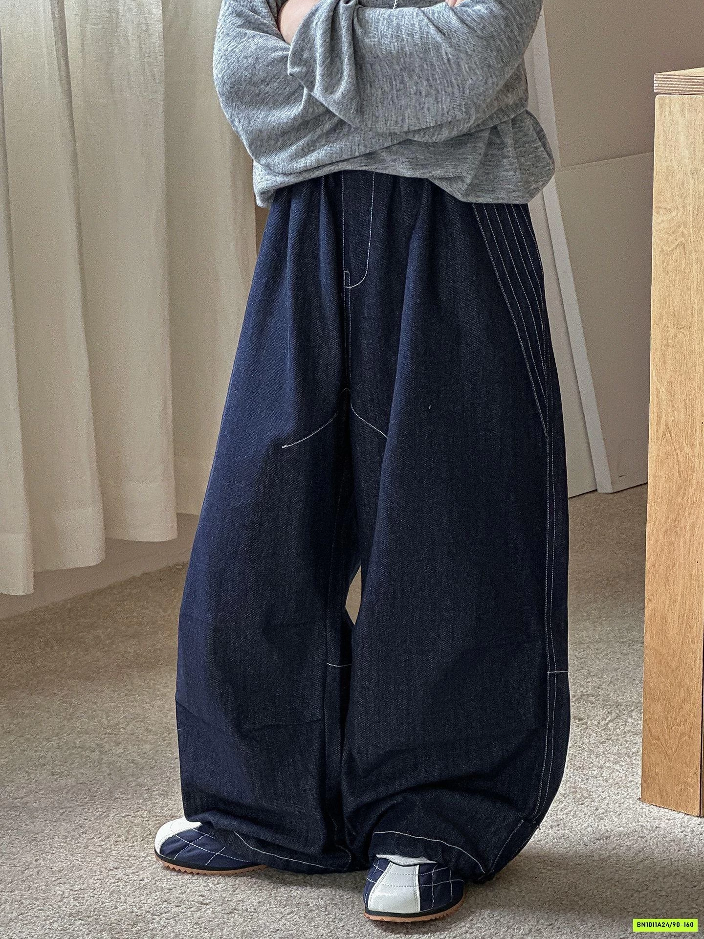 ÁO NỈ KẺ SỐ 89 LÓT NỈ MIX JEANS SUÔNG