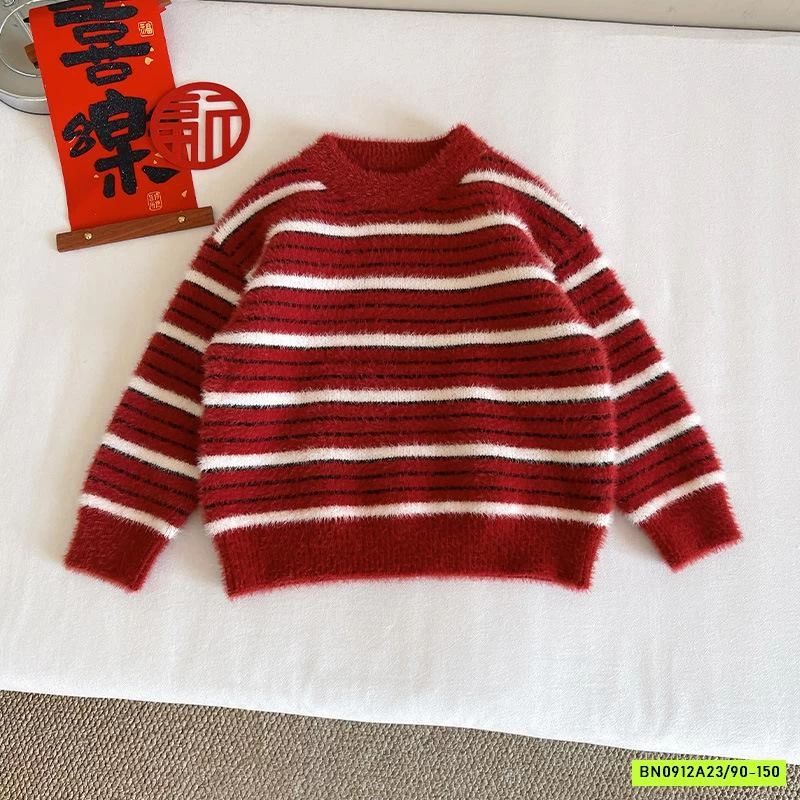 ÁO LEN LÔNG THỎ ĐỎ KẺ TRẮNG