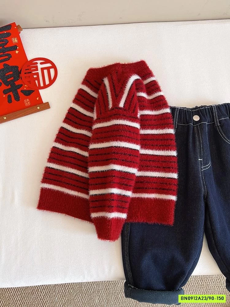 ÁO LEN LÔNG THỎ ĐỎ KẺ TRẮNG