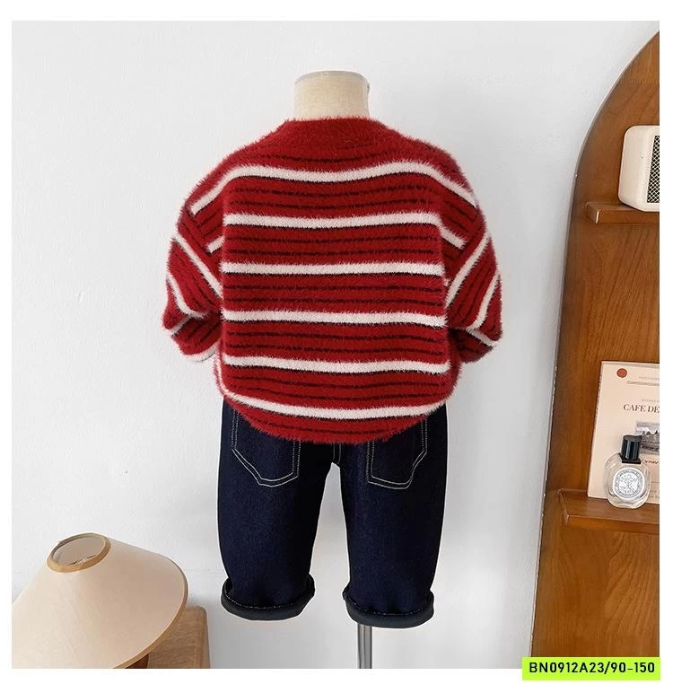 ÁO LEN LÔNG THỎ ĐỎ KẺ TRẮNG