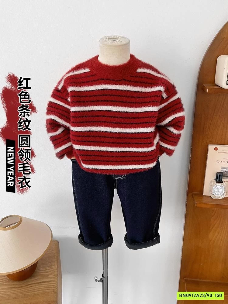 ÁO LEN LÔNG THỎ ĐỎ KẺ TRẮNG