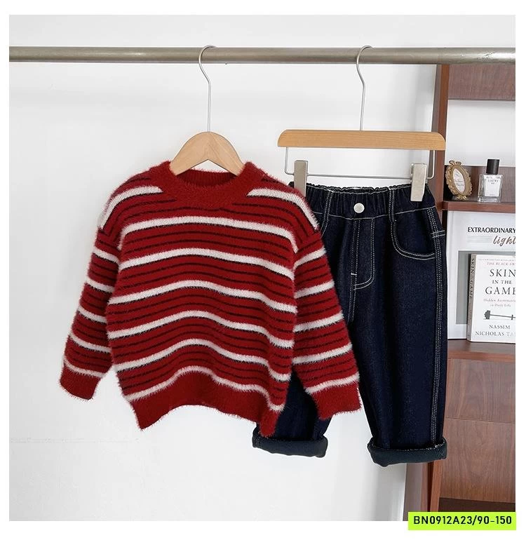 ÁO LEN LÔNG THỎ ĐỎ KẺ TRẮNG