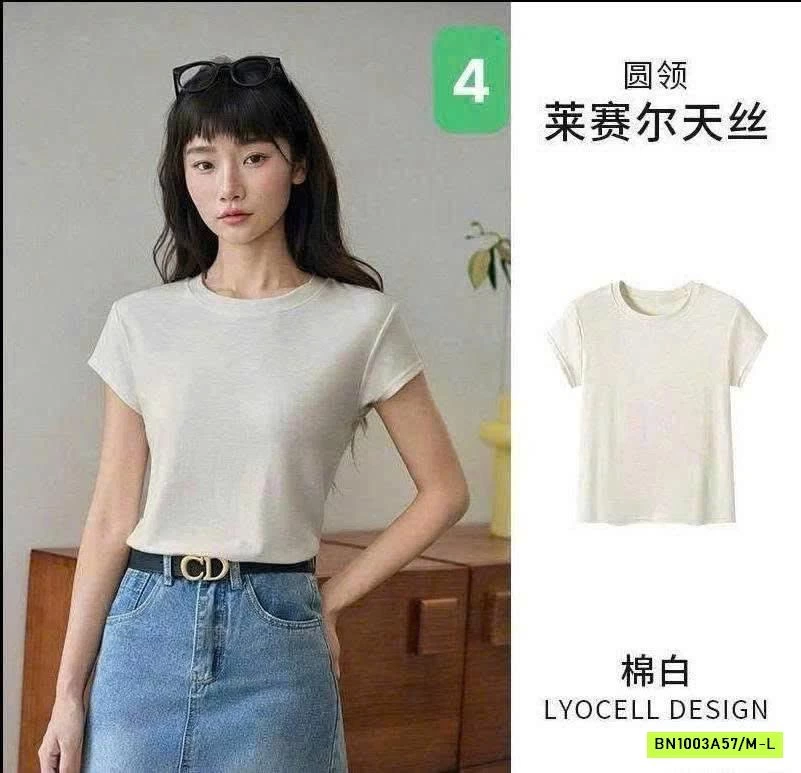 ÁO THUN CỘC TAY CỔ TRÒN CHO NỮ