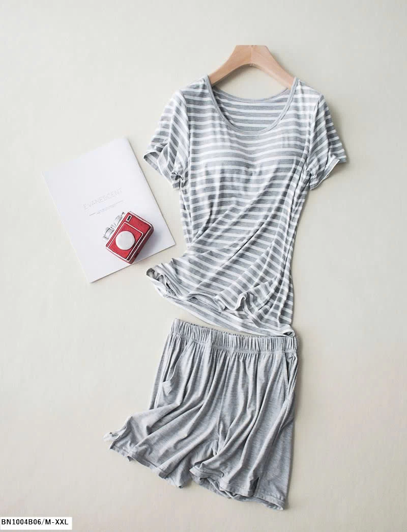 BỘ MẶC NHÀ ÁO KẺ KÈM ĐỆM NGỰC