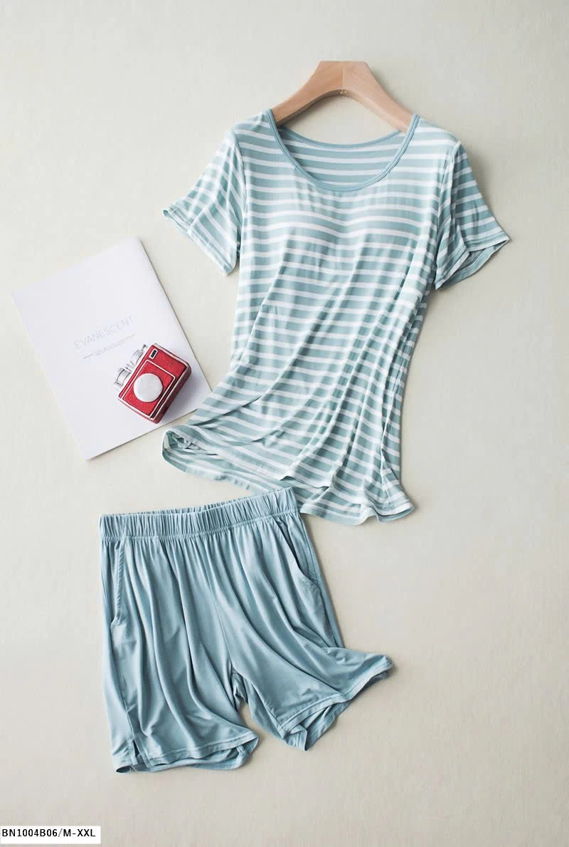 BỘ MẶC NHÀ ÁO KẺ KÈM ĐỆM NGỰC