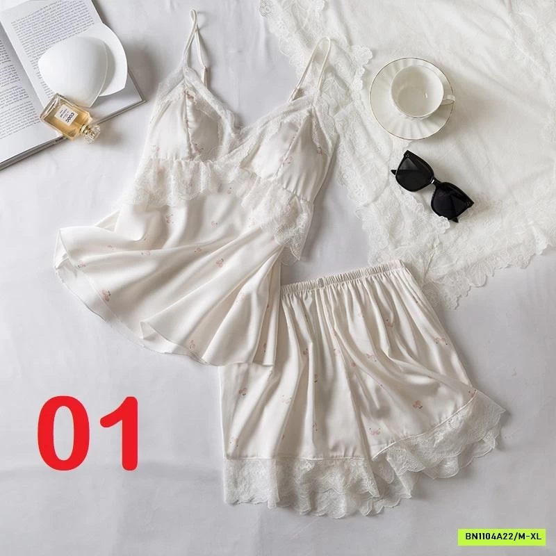 BỘ NGỦ LỤA VIỀN REN 2 DÂY KÈM BRA