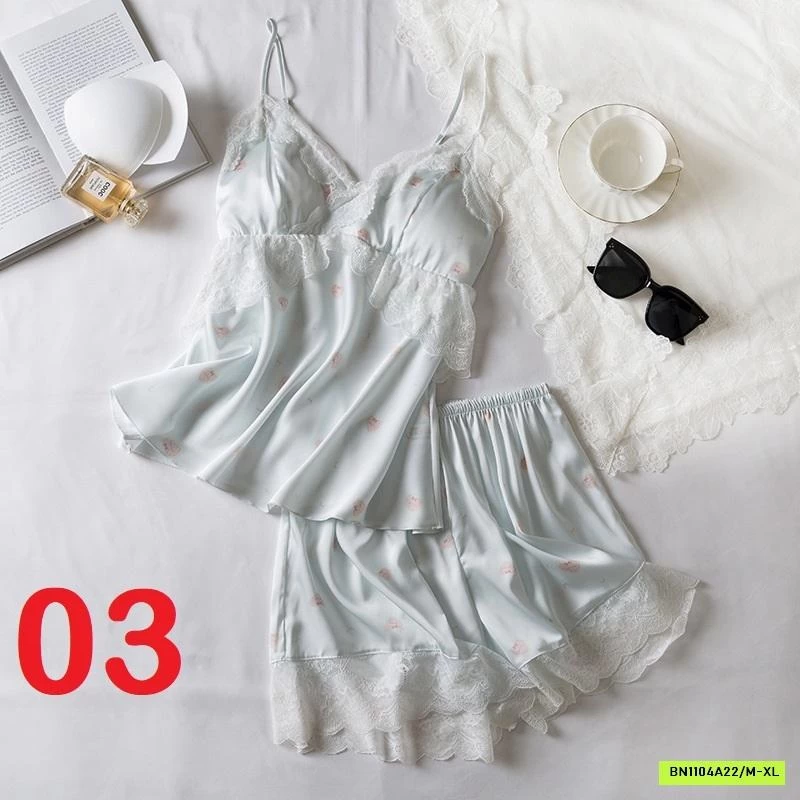 BỘ NGỦ LỤA VIỀN REN 2 DÂY KÈM BRA