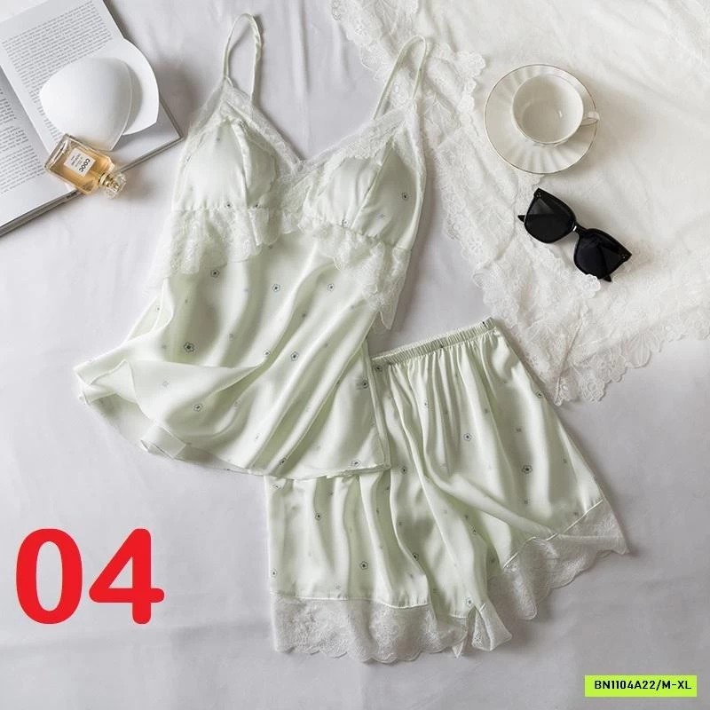 BỘ NGỦ LỤA VIỀN REN 2 DÂY KÈM BRA