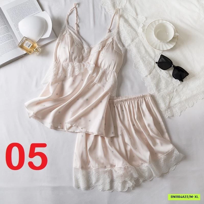 BỘ NGỦ LỤA VIỀN REN 2 DÂY KÈM BRA