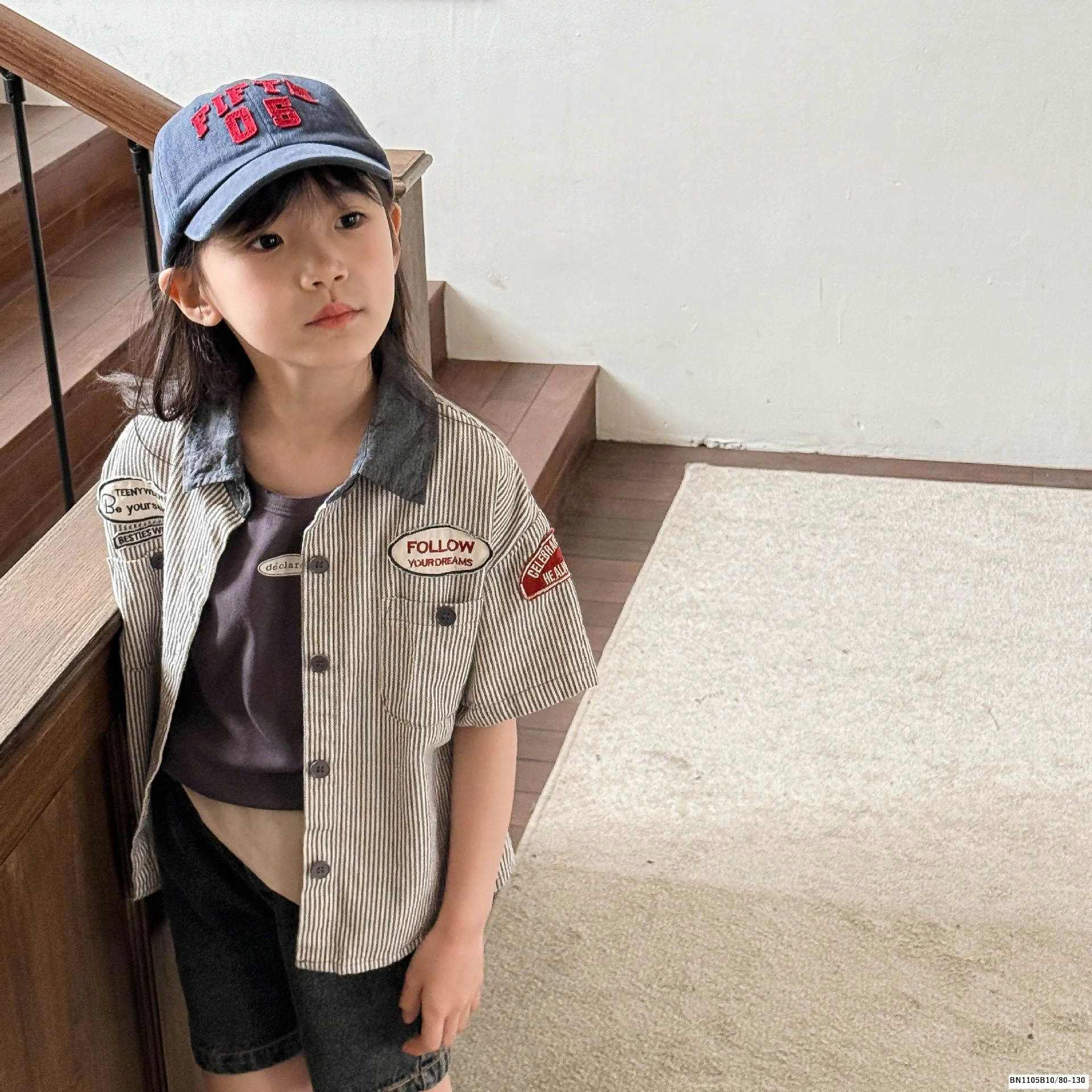 ÁO SƠ MI DENIM PHỐI CỔ  ADBABY