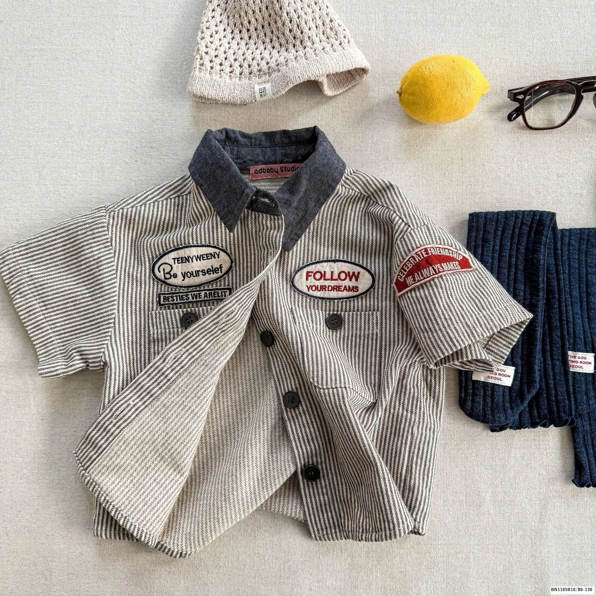 ÁO SƠ MI DENIM PHỐI CỔ ADBABY