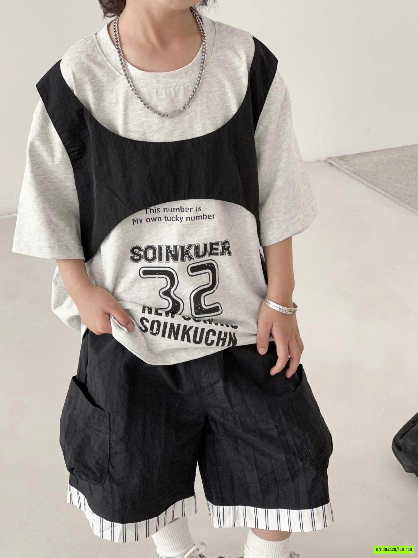 ÁO GIẢ 2 LỚP MIX SHORT ĐEN