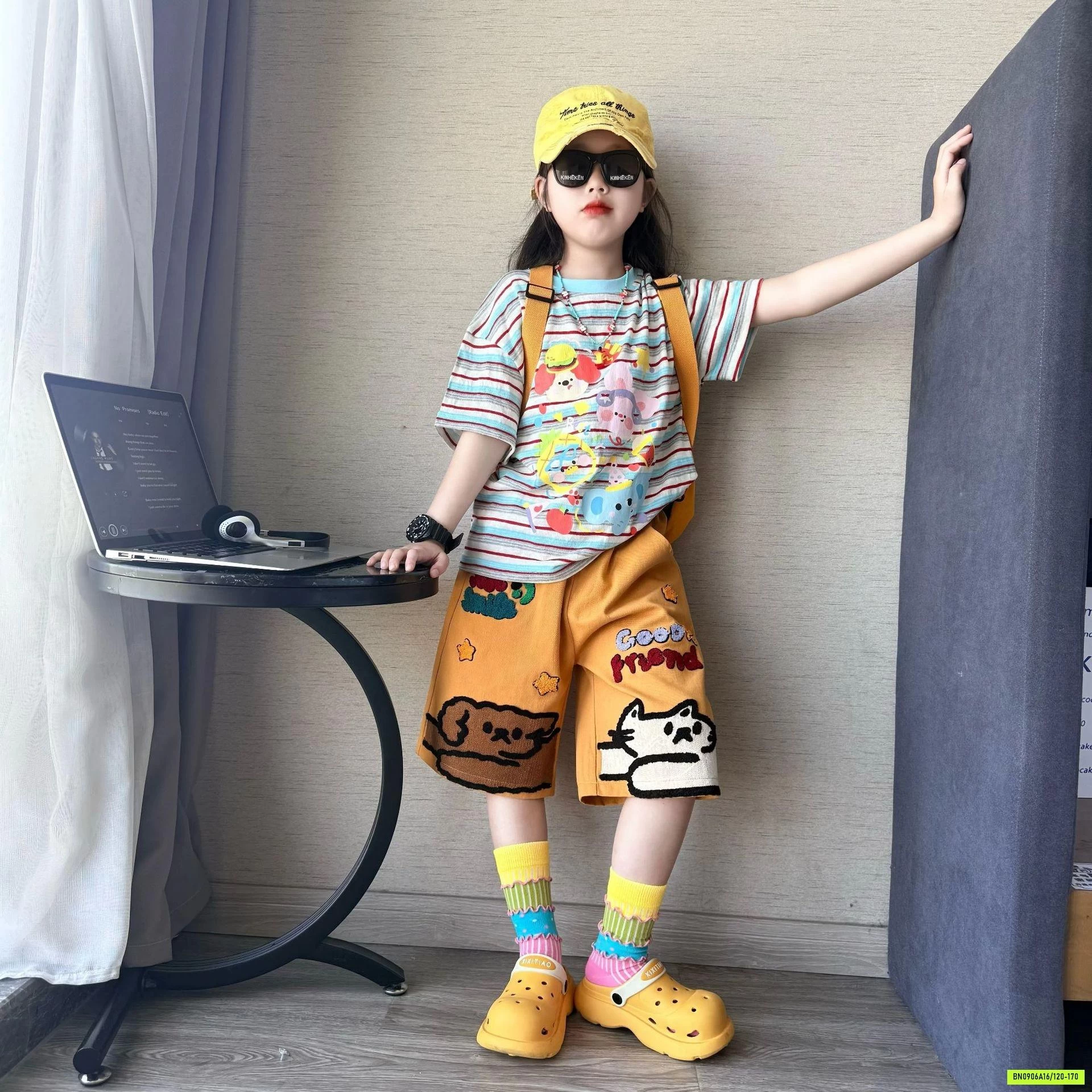 ÁO KẺ SẮC MÀU MIX SHORT VÀNG