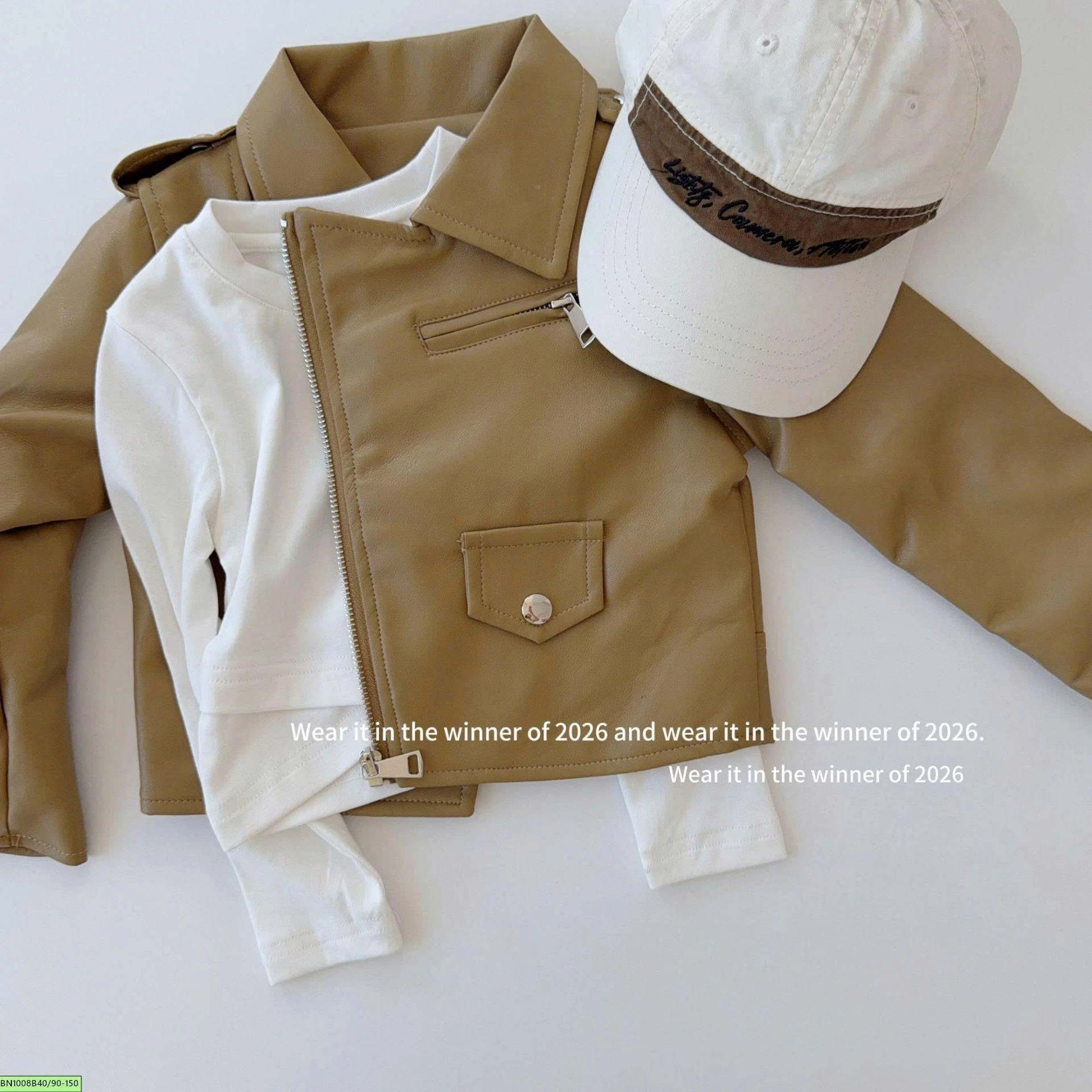 ÁO KHOÁC DA THỜI TRANG MÀU NÂU BÒ T&Qkids