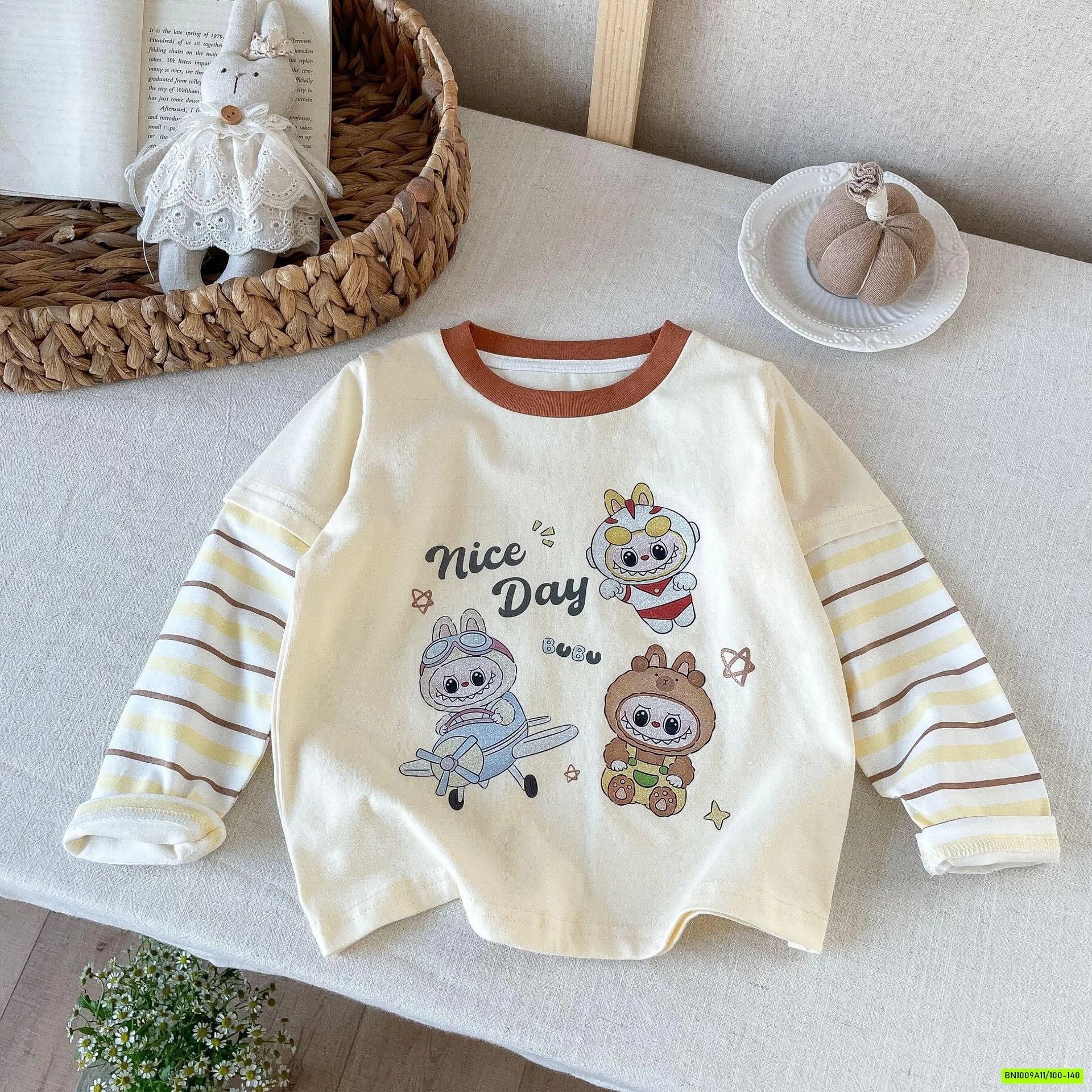 ÁO THUN GIẢ 2 LỚP TAY KẺ LABUBU