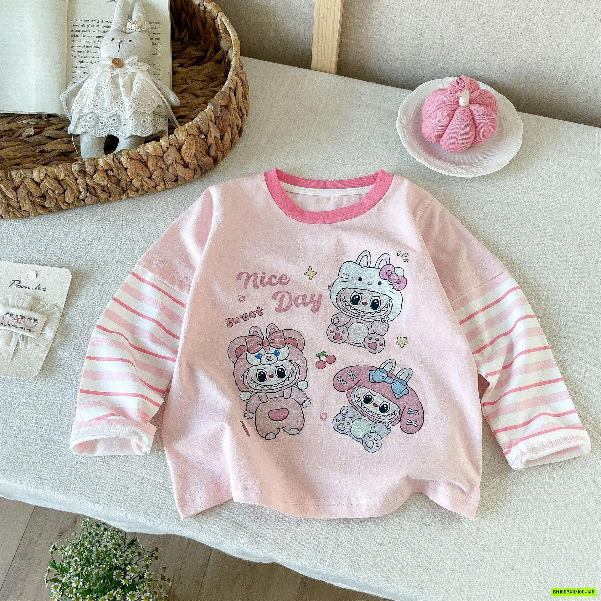 ÁO THUN GIẢ 2 LỚP TAY KẺ LABUBU