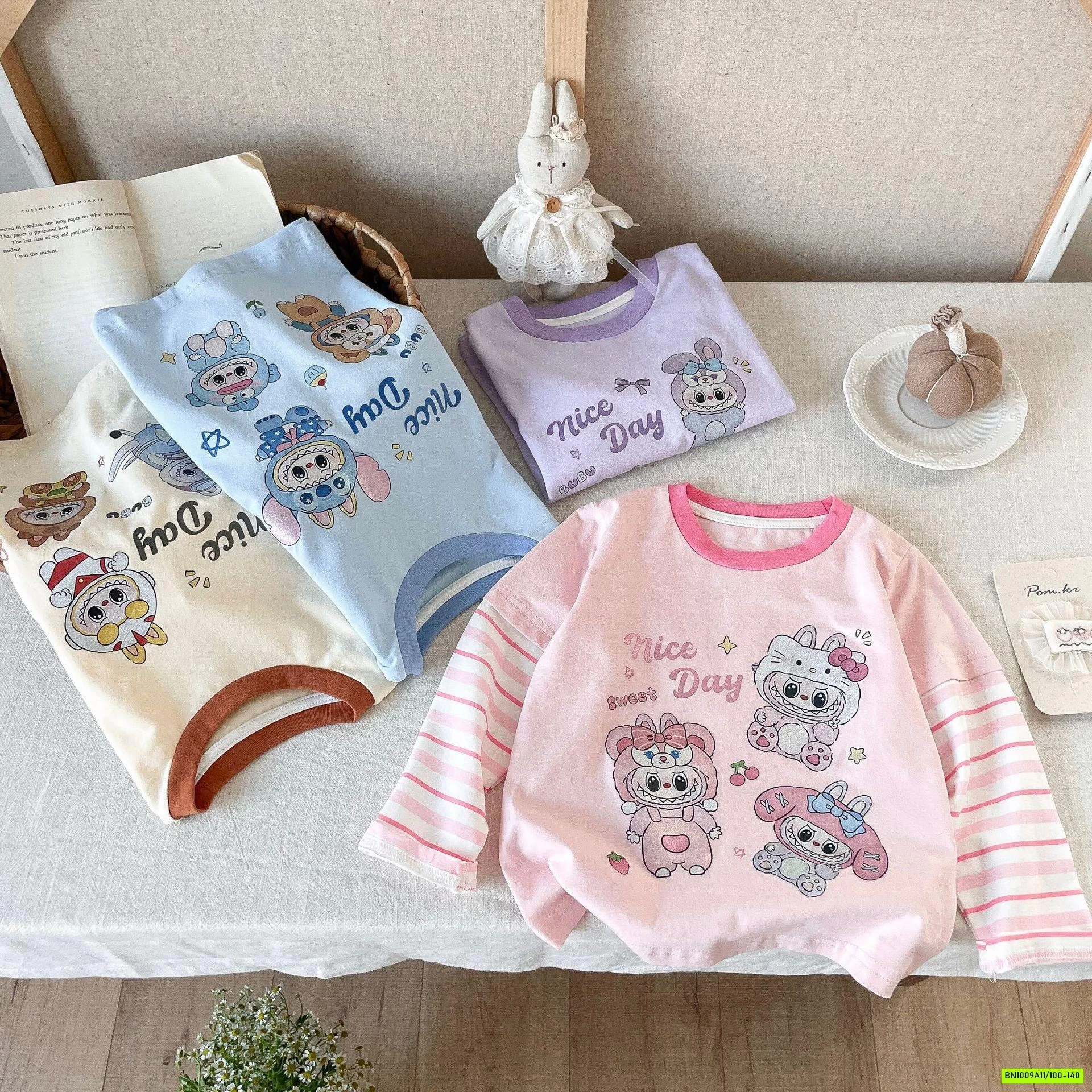 ÁO THUN GIẢ 2 LỚP TAY KẺ LABUBU