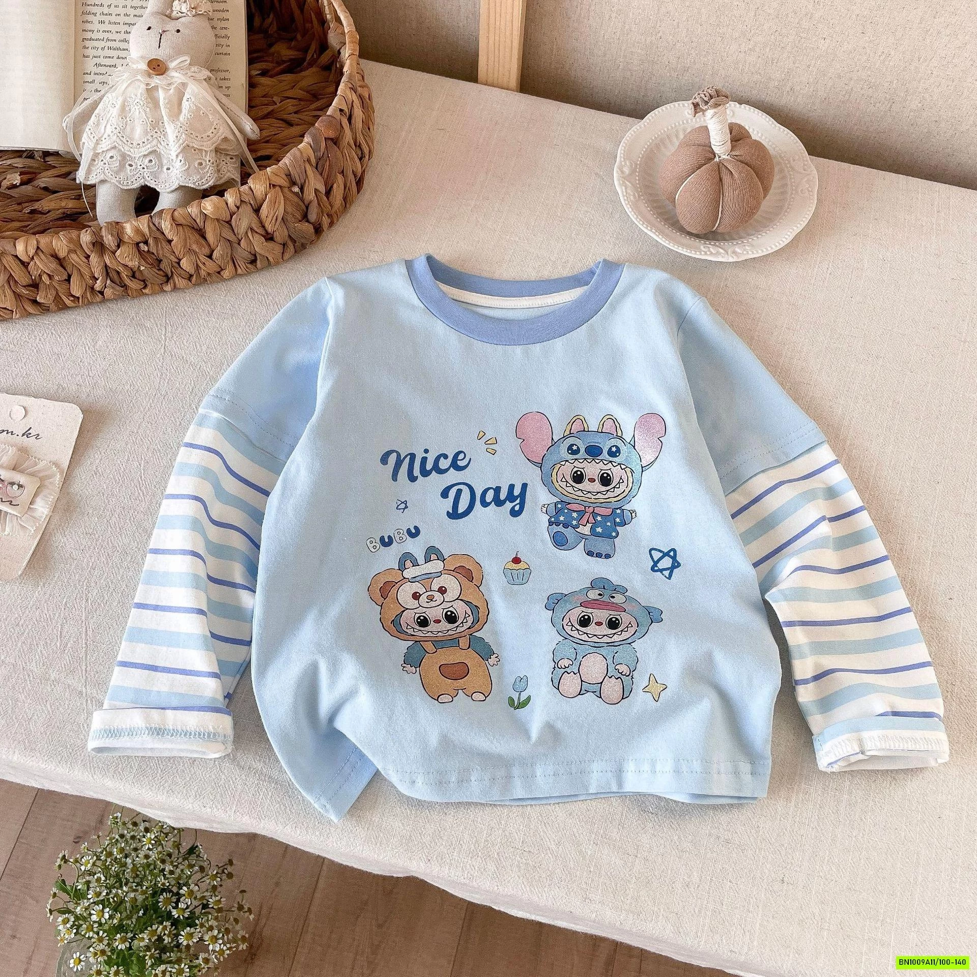 ÁO THUN GIẢ 2 LỚP TAY KẺ LABUBU