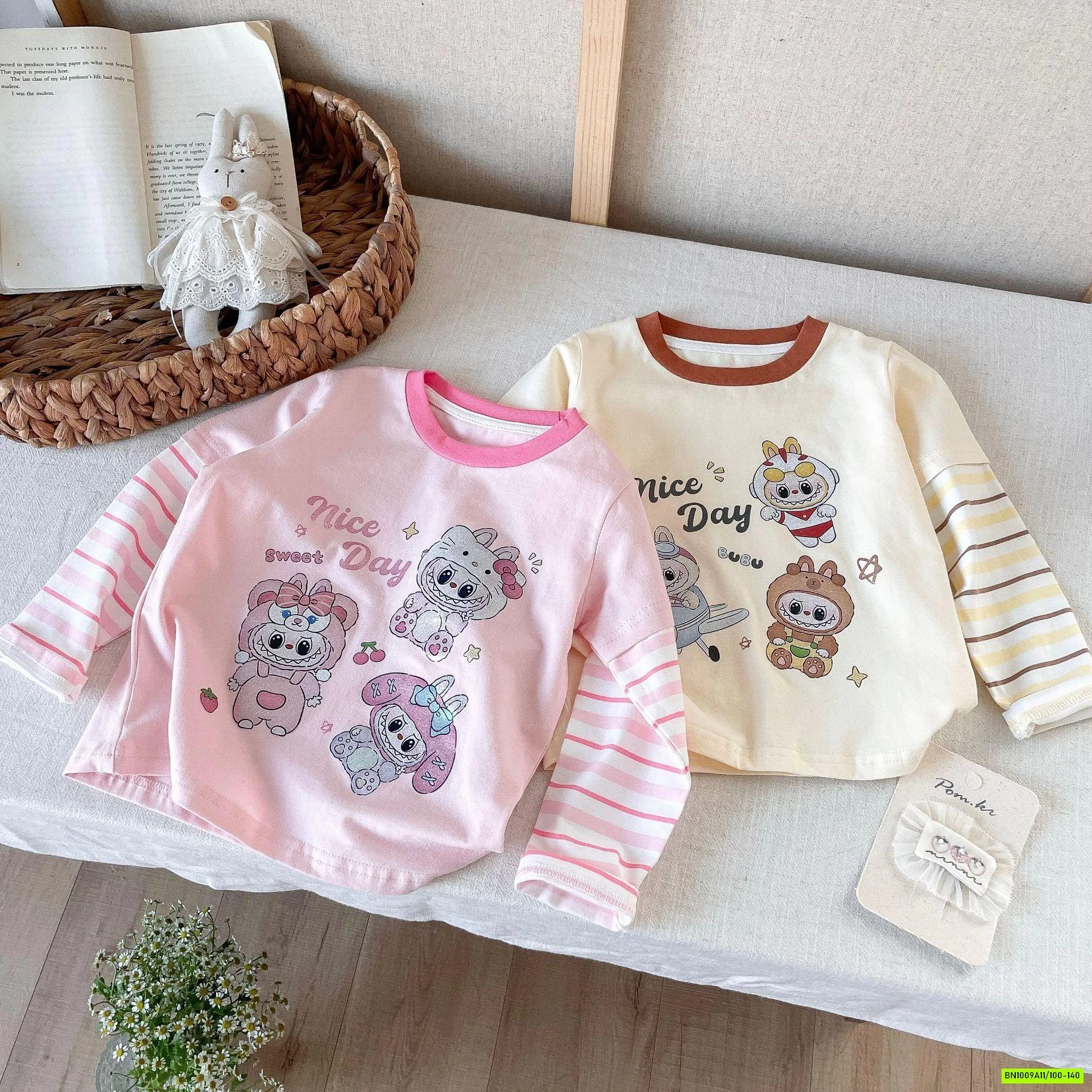 ÁO THUN GIẢ 2 LỚP TAY KẺ LABUBU