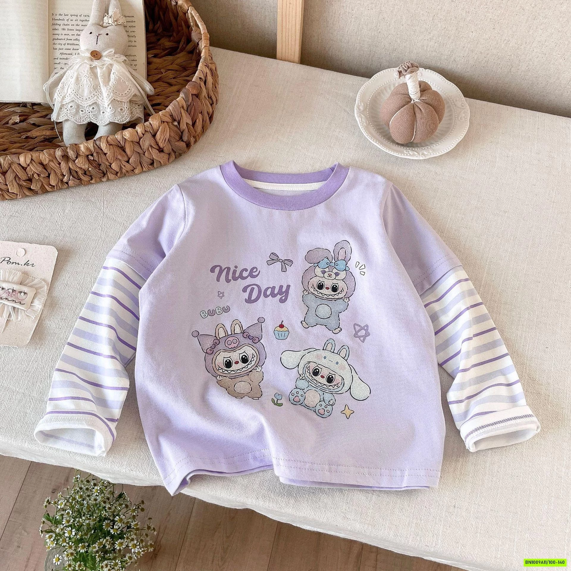 ÁO THUN GIẢ 2 LỚP TAY KẺ LABUBU