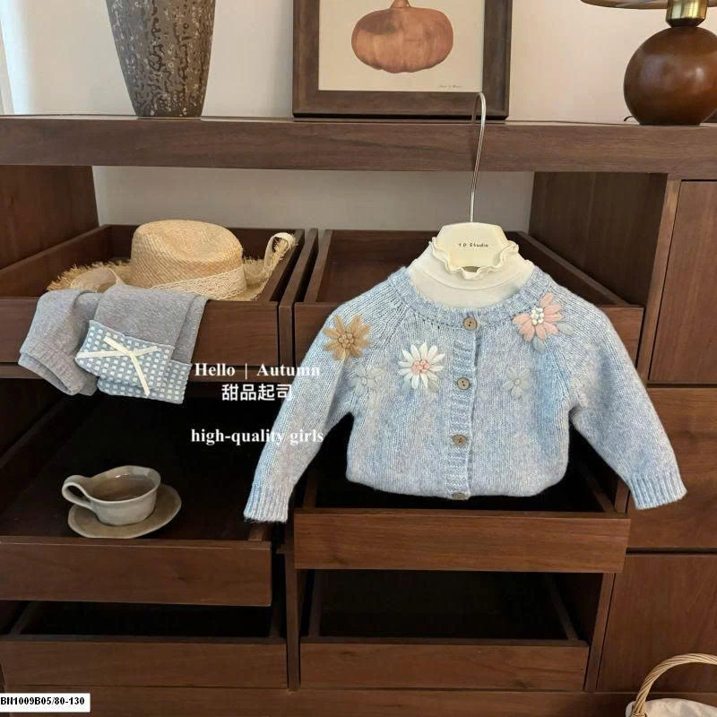 SET ÁO CARDIGAN LEN HOA XANH DƯƠNG MIX  QUẦN LEGGING