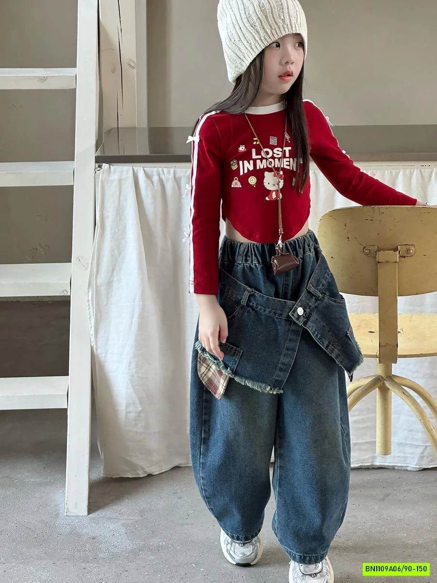 QUẦN JEANS ỐNG RỘNG KÈM VẠT TUA RUA