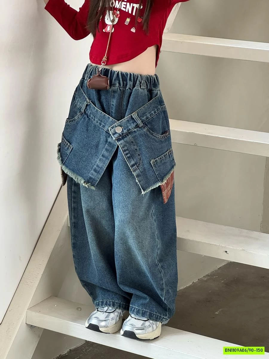 QUẦN JEANS ỐNG RỘNG KÈM VẠT TUA RUA