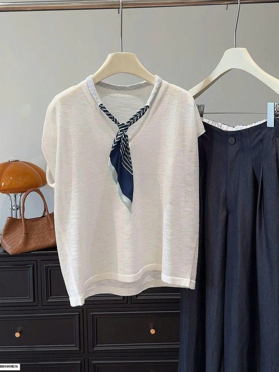 ÁO THUN MỎNG KÈM KHĂN ANNA TAY HẾN