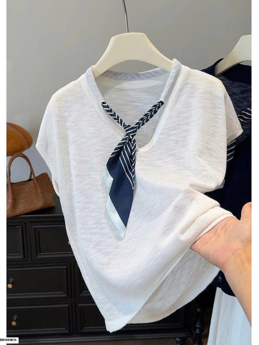 ÁO THUN MỎNG KÈM KHĂN ANNA TAY HẾN