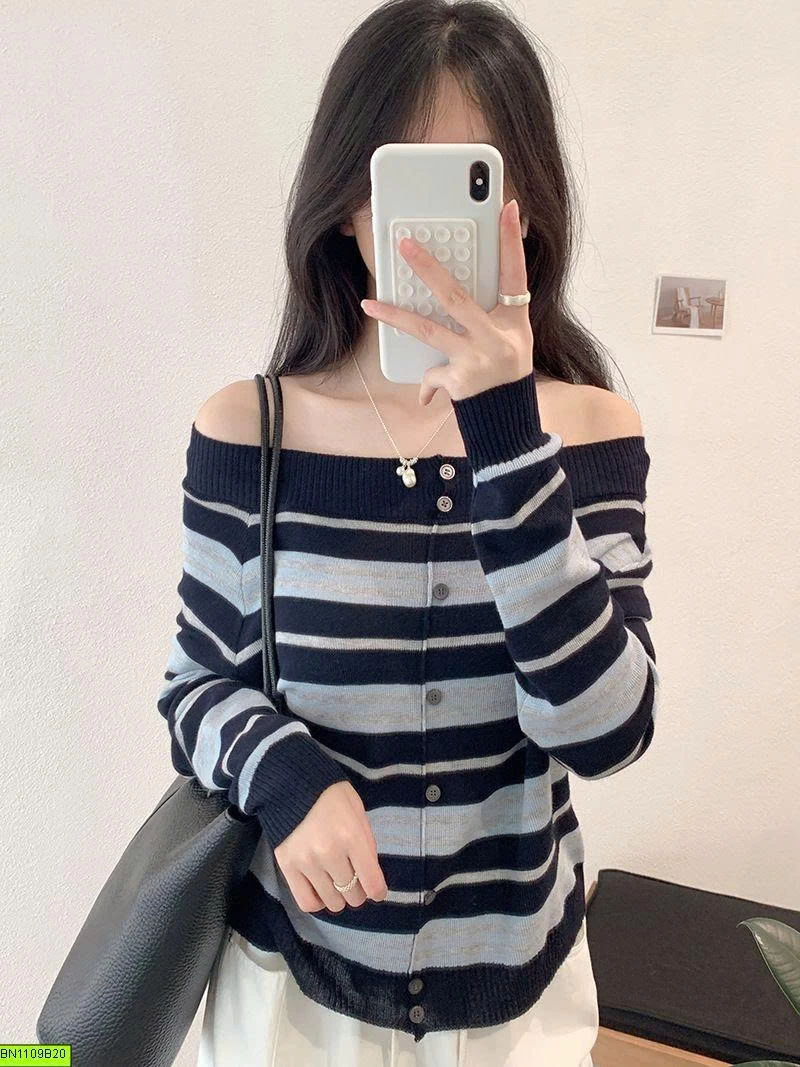 ÁO LEN KẺ NGANG TRỄ VAI