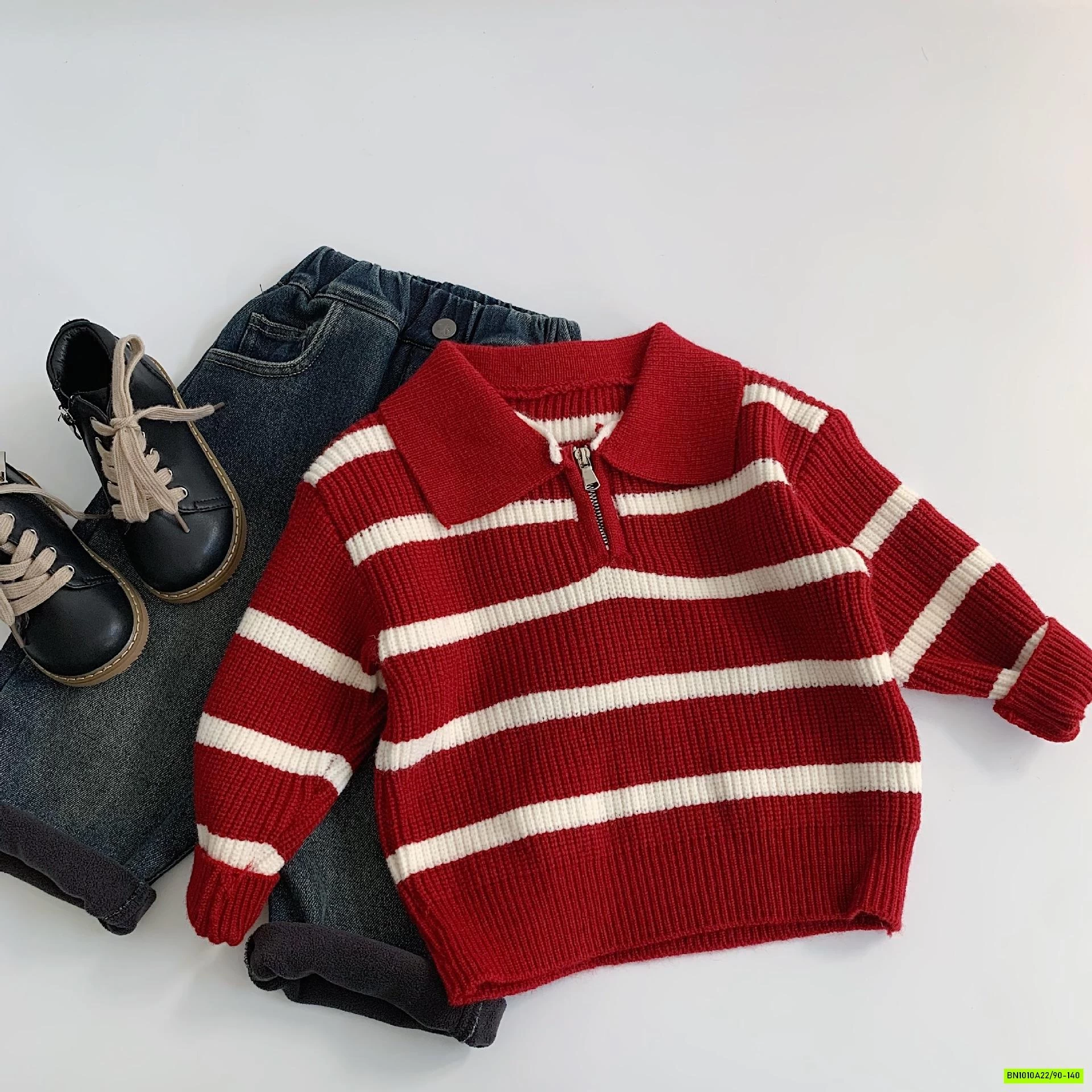 POLO LEN ĐỎ KẺ NGANG CỔ KHÓA